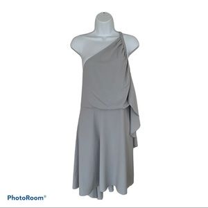Halston Heritage one shoulder gray ruffle dress